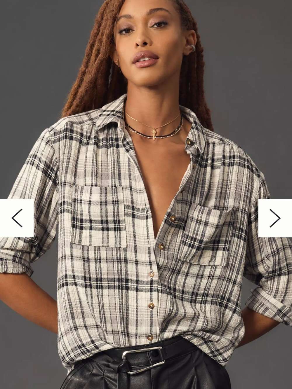 Pilcro Black & White Plaid Button-Down Oversized Shirt